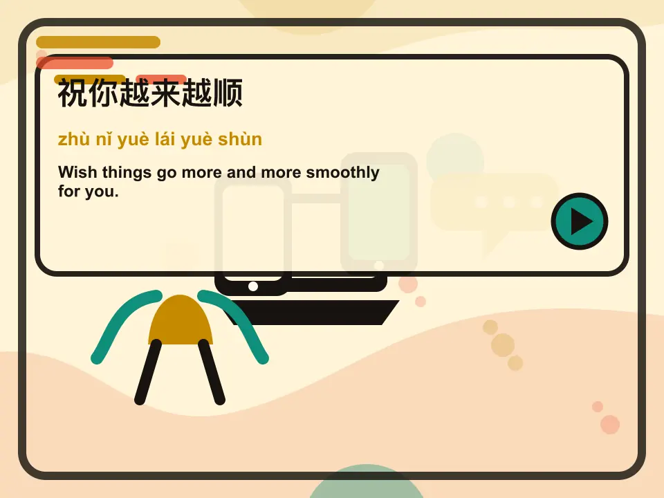 Editorial learning scene for the Mandarin expression 祝你越来越顺